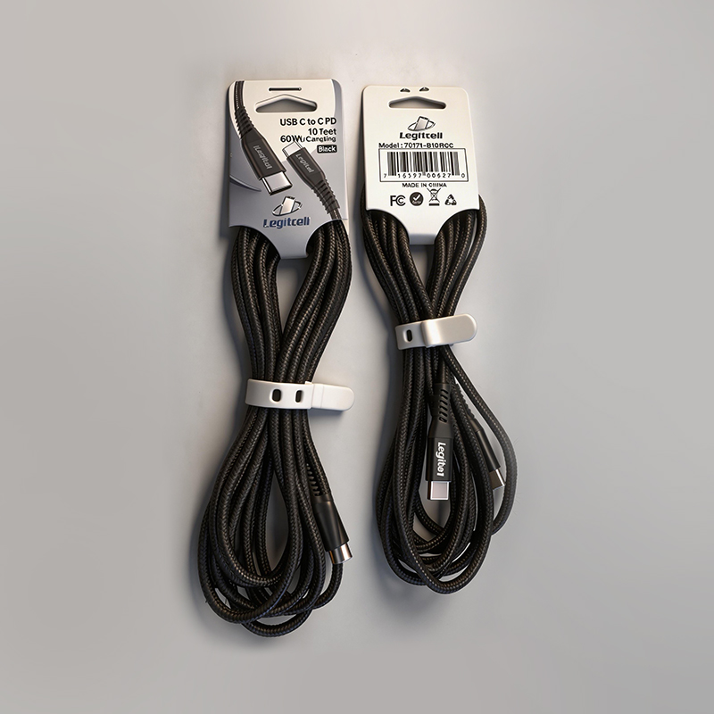 10FT USB C to C 60W Black Cable 