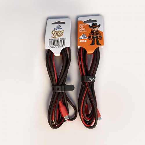6FT Cowboy black and red USB C to C Cable