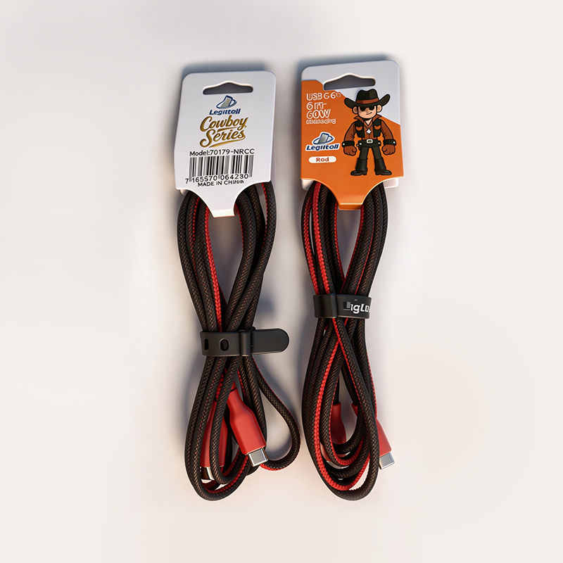 6FT Cowboy black and red USB C to C Cable