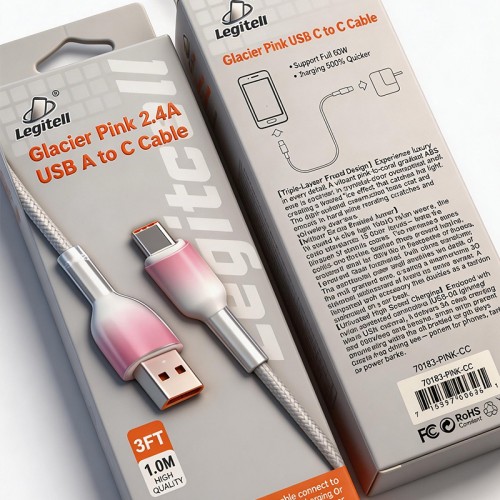 Glacier Pink 2.4A USB A to C Cable