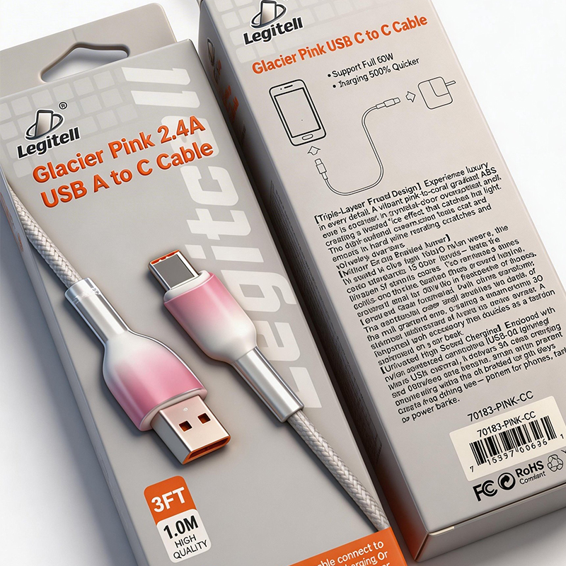 Glacier Pink 2.4A USB A to C Cable 
