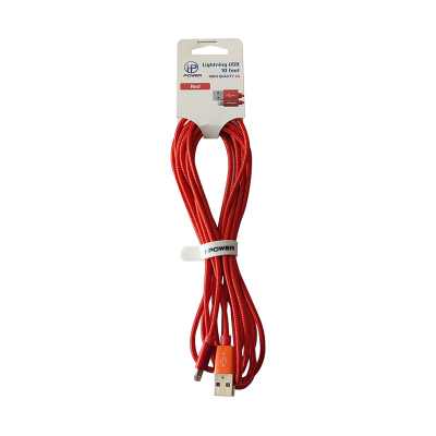10FT 2A RED LIGHTNING USB CABLE 