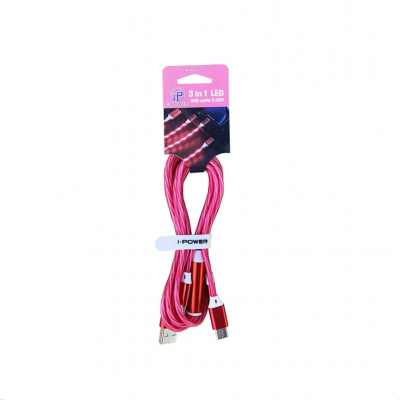 LED USB 3 in 1 Cable Red 