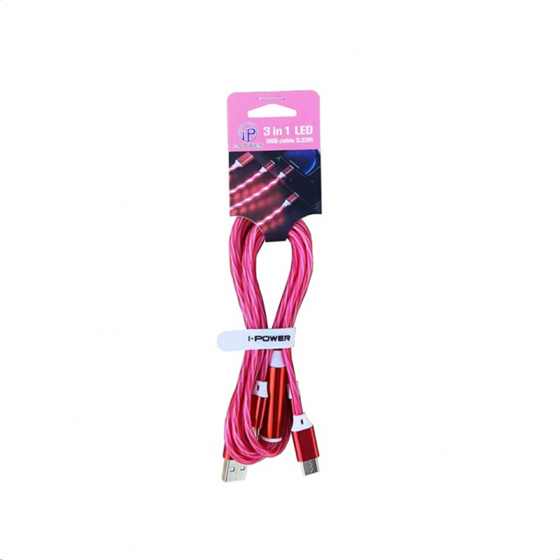 LED USB 3 in 1 Cable Red 